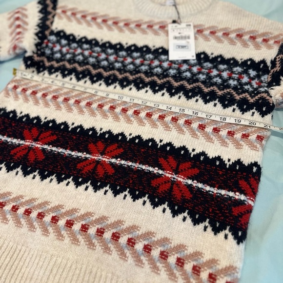 NWT Zara small Snowflake Red White Blue Geometric Oversized Winter Sweater. - Picture 4 of 11